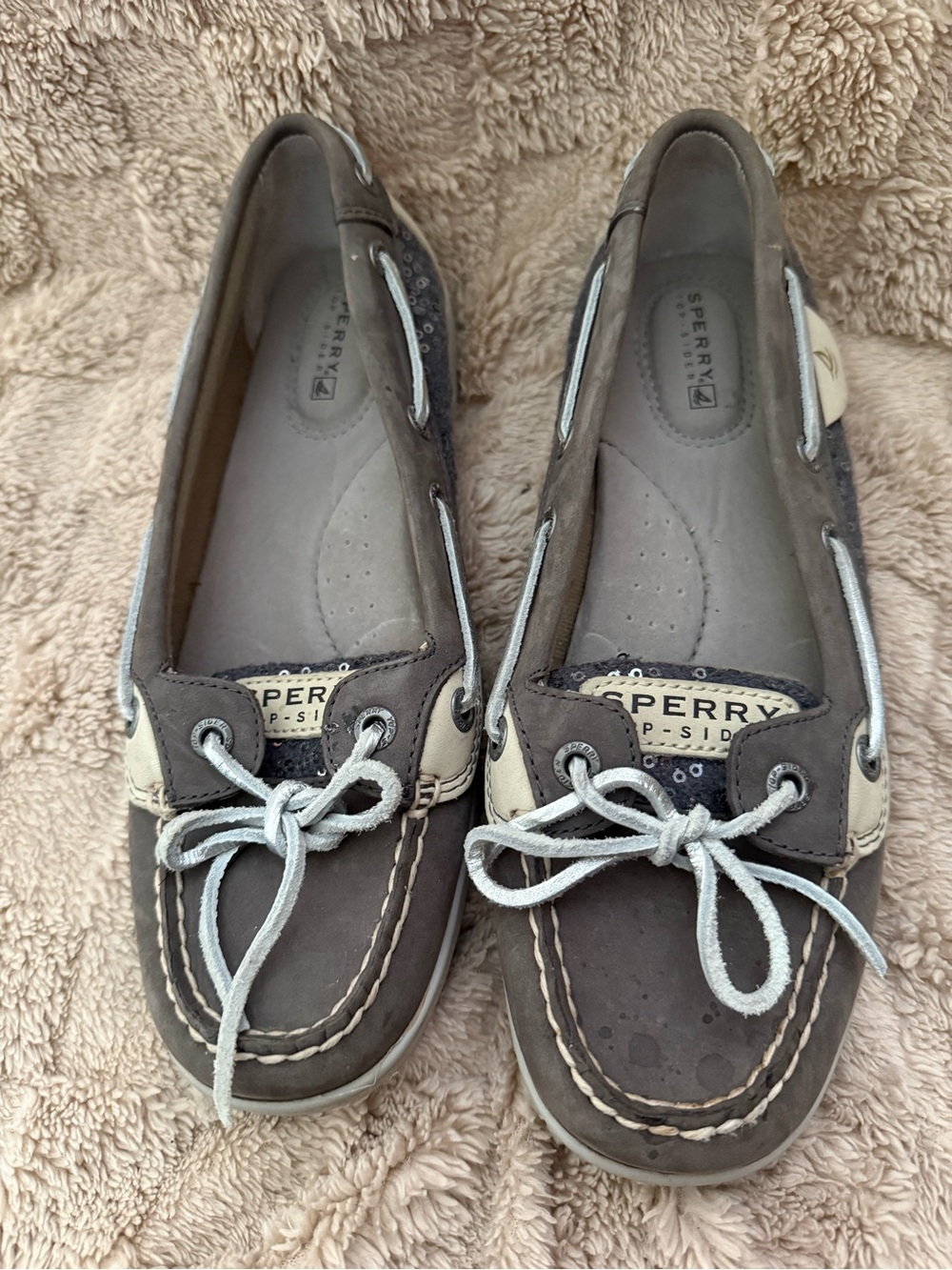 Sperry Women’s Gray and Cream Moccasin Boat Shoes